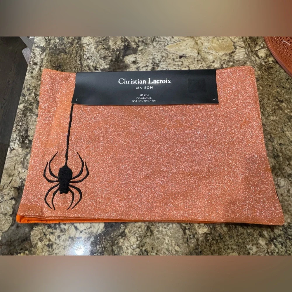 Christian Lacroix luxury halloween Placemat set of 4 - Embroidered spider - NEW